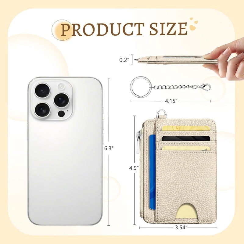 Kelvoris Beige Credit Card Holder Small Wallet Women, Minimalist Slim RFID Blocking Wallet Woman Keychain with Zipper Coin Pocket, Front Pocket Thin Travel Card Case Organizer ID Window Ladies Gifts - Image 5